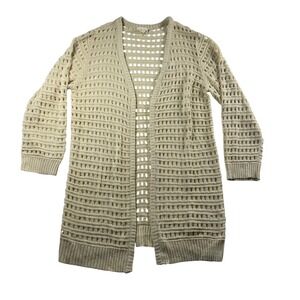 BIBI Womens XL Cream Open Knit Crochet Longline Cardigan IT1037G-01 Ivory Boho